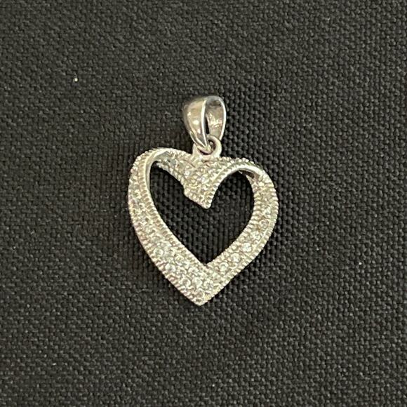 Sterling Silver NFTH Pave Heart Pendant Open Design Sparkle 1” Gift - Picture 1 of 5